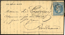 Obl. 29 - LE POSTE DE PARIS. 20c. Lauré Obl. GC 347 S/Gazette Des Absents N°27 Frappée Du CàD De PARIS - LES BATIGNOLLES - Guerre De 1870