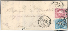 Obl. 45+49 - 20c. + 80c. Bordeaux Obl. GC 2915 S/lettre Frappée Du CàD De POITIERS Du 2 Janvier 1871 à Destination De PA - Guerre De 1870