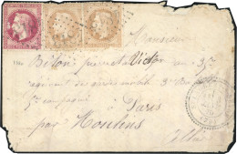 Obl. 28Bx2+32 - Paire Du 10c. + 80c. Lauré Obl. GC 4813 S/lettre Frappée Du Cachet Perlé De ST-LAURENT-SUR-SEVRE Du 3 Ja - Guerre De 1870
