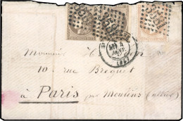 Obl. 31+41x2 - 40c. Lauré + Paire Du 30c. (déf.) Bordeaux Obl. GC 3581 S/lettre Frappée Du CàD De ST-ETIENNE Du 4 Janvie - Oorlog 1870