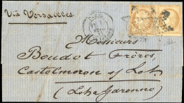 Obl. 36x2 - 10c. Siège X 2 Obl. étoile De Paris 2 S/lettre Frappée Du CàD De PARIS - ST-LAZARE Du 7 Février 1871 à Desti - Guerre De 1870