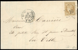 Obl. 43 - 10c. Bordeaux, Report I, Obl. étoile De Paris 16 S/lettre Locale Frappée Du CàD De PARIS - R. DE. PALESTRO Du  - Oorlog 1870