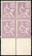 ** 115 - 30c. Mouchon Violet. Bloc De 4. Bas De Feuille. Décentré. - Other & Unclassified