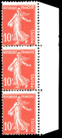 (*) 138 - 10c. Semeuse Rouge. Bande De 3. BdeF. Impression Recto/verso Double Décalée. SUP. - Andere & Zonder Classificatie