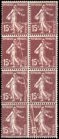 ** 189 - 15c. Semeuse Brun-lilas. Bloc De 8. Impression Sur Raccord Et Pli Accordéon. Timbres Supérieurs *. TB. - Andere & Zonder Classificatie