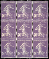 * 236 - 40c. Semeuse Violet. Bloc De 9 Avec Impression Sur Raccord Sur Les Timbres Du Haut. 2 épaisseurs De Papier S/la  - Andere & Zonder Classificatie