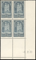 ** 259 - 3F. Cathédrale De Reims. Type I. Bloc De 4. Coin De Feuille Daté Du 6.2.30. SUP. - Andere & Zonder Classificatie