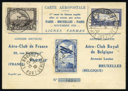 Obl. 6c - 1F.50 Outremer, Perforé EIPA30 Bleu + Vignette De L'exposition En Bleue, S/carte Aéropostale Numérotée Du 1er  - Altri & Non Classificati