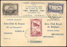 Obl. 6c - 1F.50 Outremer, Perforé EIPA30 + Vignette De L'exposition En Rouge, S/carte Aéropostale Numérotée Du 1er Essai - Other & Unclassified