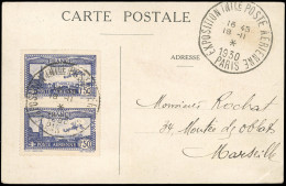 Obl. 6c - Paire Du 1F.50 Outremer, Perforé EIPA30 Inversé, S/carte Postale De L'exposition, Frappée Du Grand CàD De L'ex - Other & Unclassified