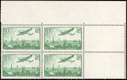 ** 14 - 50F. Avion Survolant Paris Vert-jaune. Bloc De 4. Coin De Feuille. SUP. - Other & Unclassified