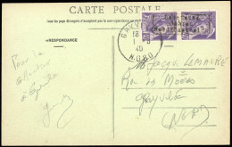 Obl. 5 - 40c. Violet En Paire Surcharge COUDEKERQUE Obl. S/carte Frappée Du CàD De GHYVELDE Du 1 Août 1940 à Destination - Guerre (timbres De)