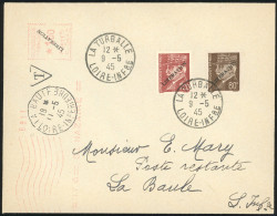 Obl. 2x2 - LA ROCHELLE. 80c. + 1F.20 Pétain Surch. LIBERATION Obl. S/lettre Frappée Du CàD De LA TURBALLE Du 9 Mai 1945  - Bevrijding