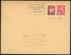 Obl. 3M/10 - LYON. 30c. Rouge + 1F.20 Brun-rouge Obl. S/lettre Frappée Du Cachet Encadré ''LYON LIBERE 2-9-44'' à Destin - Libération