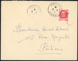 Obl. 9 - POITIERS. 2F.40 Rouge, Surcharge Type II, Obl. S/lettre Locale Frappée Du CàD De POITIERS Du 9 Septembre 1944.  - Bevrijding