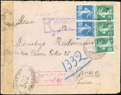 Obl. 4x3+8x2 - 5c. Vert Foncé X 3 + Paire Du 25c. Bleu Obl. S/lettre Frappée Du Cachet Du 1.8.1917 à Destination De GENE - Kriegsmarken