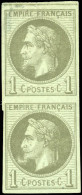 * 7 - 1c. Vert-olive. Paire Verticale. Très Grande Barbiche Sur Le Timbre Inférieur. Variété Très Rare. TB. - Otros & Sin Clasificación