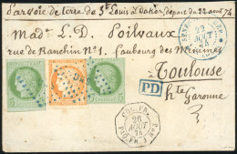 Obl. 13+17x2 - 40c. Orange + 5c. Vert S/azuré X 2 Obl. ''SNG'' En Bleu S/lettre Frappée Du Cachet Bleu SENEGAL ET DEP. D - Other & Unclassified