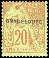 * 20a - 20c. Brique S/vert. Variété De Surcharge "GNADELOUPE". SUP. - Andere & Zonder Classificatie