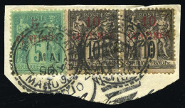 Obl. 1+3Ax2 - 5c. S/5c. Vert + Paire Du 10c. Noir S/lilas, Type II, Obl. S/fragment Frappé Du CàD De MAZAGAN + Cachet Am - Andere & Zonder Classificatie