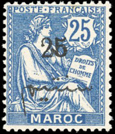 ** 32a - 25c. S/25c. Bleu. Surcharge Noire. Pli Sinon Superbe. - Other & Unclassified