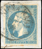 Obl. Timbre De France N°14. 20c. Bleu S/fragment. Oblit. ''MONACO''. B. - Andere & Zonder Classificatie