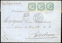 Obl. 4 - Timbres De Colonies Générales N°4x3. Bande De 3 Du 20c. Bleu, Obl. Ancre S/lettre Frappée Du CàD ''COL. FR. PAQ - Autres & Non Classés