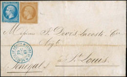 Obl. 21+22 - 10c. + 20c. Empire Dentelé Non Obl. S/lettre De BORDEAUX Du 9 Décembre 1863 à Destination De ST LOUIS DU SE - Andere & Zonder Classificatie