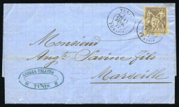 Obl. 69 - Timbre De France. Obl. CàD TUNIS Du 13 Février 1877 à Destination De MARSEILLE. Cachet D'arrivée Au Verso Du 1 - Andere & Zonder Classificatie