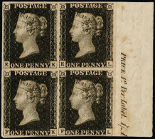 * SG#2 - 1840 1d Black Pl.5. A Magnificent Unused O.g. Four Margin Right Hand Marginal Block Of Four Lettered EK FL Show - Otros & Sin Clasificación