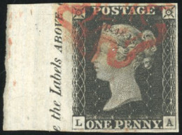 Obl. SG#1 - 1840. One Penny Black. Plate Ib. LA From The Left Of The Sheet With Marginal Inscription ''...e The Labels A - Andere & Zonder Classificatie