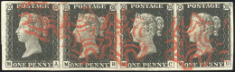 Obl. SG#1 - 1840. 1d. Intense Black. Wmk. Small Crown. Imperf. Horizontal Strip Of Four Lettered MA-MD From Plate 1b. Us - Otros & Sin Clasificación