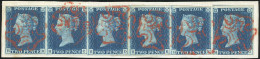 Obl. SG#5-DS6 - 1840. 2d. Bright-Blue. Plate 2. Wmk. Small Crown. Imperf. Superb Strip Of 6 On Small Piece Lettered H-B  - Other & Unclassified
