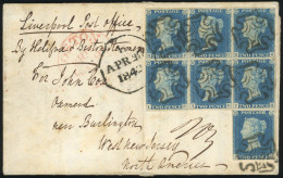 Obl. SG#5 - 1842. Entire Letter To U.S.A Franked With Block Of 7. 1840. 2d. Blue. Plate 1. Lettered HF-HH, IF-IH, JH, Ca - Andere & Zonder Classificatie