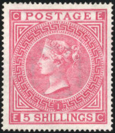 * SG#126 - 1867-83. Watermark Maltese Cross. Five Shillings Deep Rose. Plate 1. EC, Sweated Original Gum, Brilliant Colo - Autres & Non Classés