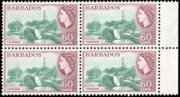 ** SG#299a - 60c. Dull-green And Pale Maroon. Block Of 4. The Right On The Sheet. SUP. - Barbades (...-1966)