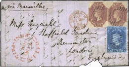 Obl. SG#2&4 - 1862 (30 Jan.) Front From Galle To London, Marked ''via Marseilles'', Bearing 4d. Dull Rose, Two Superb La - Ceilán (...-1947)