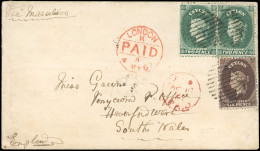 Obl. SG#20+23 - 2p. Green Pair + 6p. Brown Cancelled By Horizontal Strips On Cover To SOUTH WALES - ENGLAND. Datestamp G - Ceilán (...-1947)