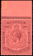 ** SG#323 - 1000 R. Purple Red. A Superb Unmonted Mint Top Marginal Example With Fine Fresh (unrubbed) Colour 2020 David - Ceylon (...-1947)