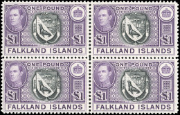 ** SG#163 - 1£. Black And Violet. Block Of 4. F. - Falkland Islands