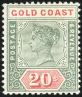 * SG#24 - 1889. 20s. Green And Red. Watermark Crown CA. Perforation 14. Unused With Original Gum Is Genuine. - Gold Coast (...-1957)
