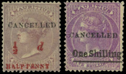 * SG#78+81 - 1/2d. On 9d. Dull Purple + 1s. On 5s. Rosy Mauve. Surcharge CANCELLED. VF. - Mauritius (...-1967)