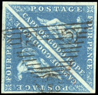 Obl. SG#4 - 4p. Deep Blue. Pair Cancelled In CGH Trigular. SUP. - Kaap De Goede Hoop (1853-1904)