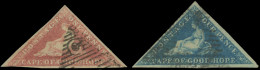 Obl. SG#18+19 - 1d. Deep Carmine-red + 4d. Deep Blue. Used. VF. - Kaap De Goede Hoop (1853-1904)