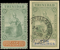 * SG#122+123 - 5s. Green And Brown + 10s. Green And Ultramarine, Used On Piece. SUP. - Trinidad En Tobago (...-1961)
