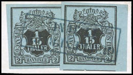 Obl. 12x2 - 1/15t. Noir S/bleu X 2. Obl. S/petit Fragment. SUP. - Hanover