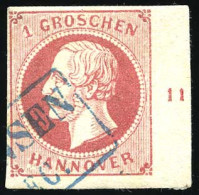 Obl. 17 - 1g. Rose. 4 Pièces Avec Bord De Feuille Et Numéro. TB. - Hannover