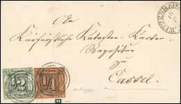 Obl. 1+3 - 1/4s. Brun + 1/2s. Vert Obl. S/lettre Frappée Du CàD De WITZENHAUSEN Du 18 Août 1860 à Destination De CASSEL. - Sonstige & Ohne Zuordnung