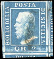 Obl. 20 - 2g. Bleu Avec Voisins. Obl. Légère Dégageant L'effigie. Sc#13. SUP. - Sicilia