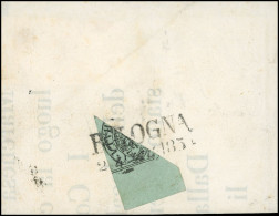 Obl. 2b - Coupé Du 1b. Vert Clair Frappé De La Griffe BOLOGNA Du 24 LUG 1854 S/document. TB. - Kerkelijke Staten